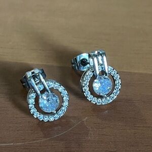 Silver Cubic zirconia Halo Stud Earrings